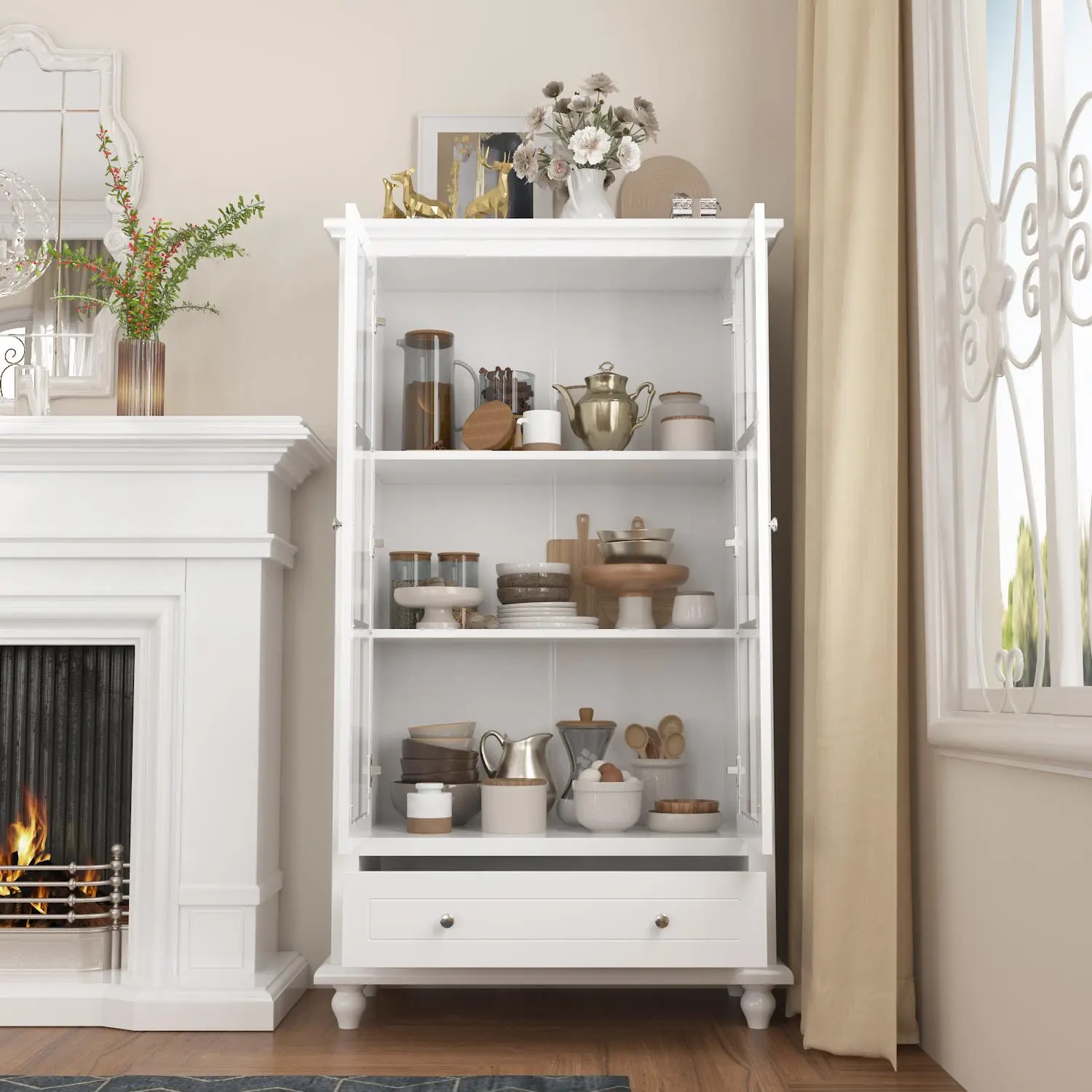 FUFU&GAGA 31.5'' W Curio Cabinet Bookcase Display Cabinet China Cabinet Bookshelf Storage