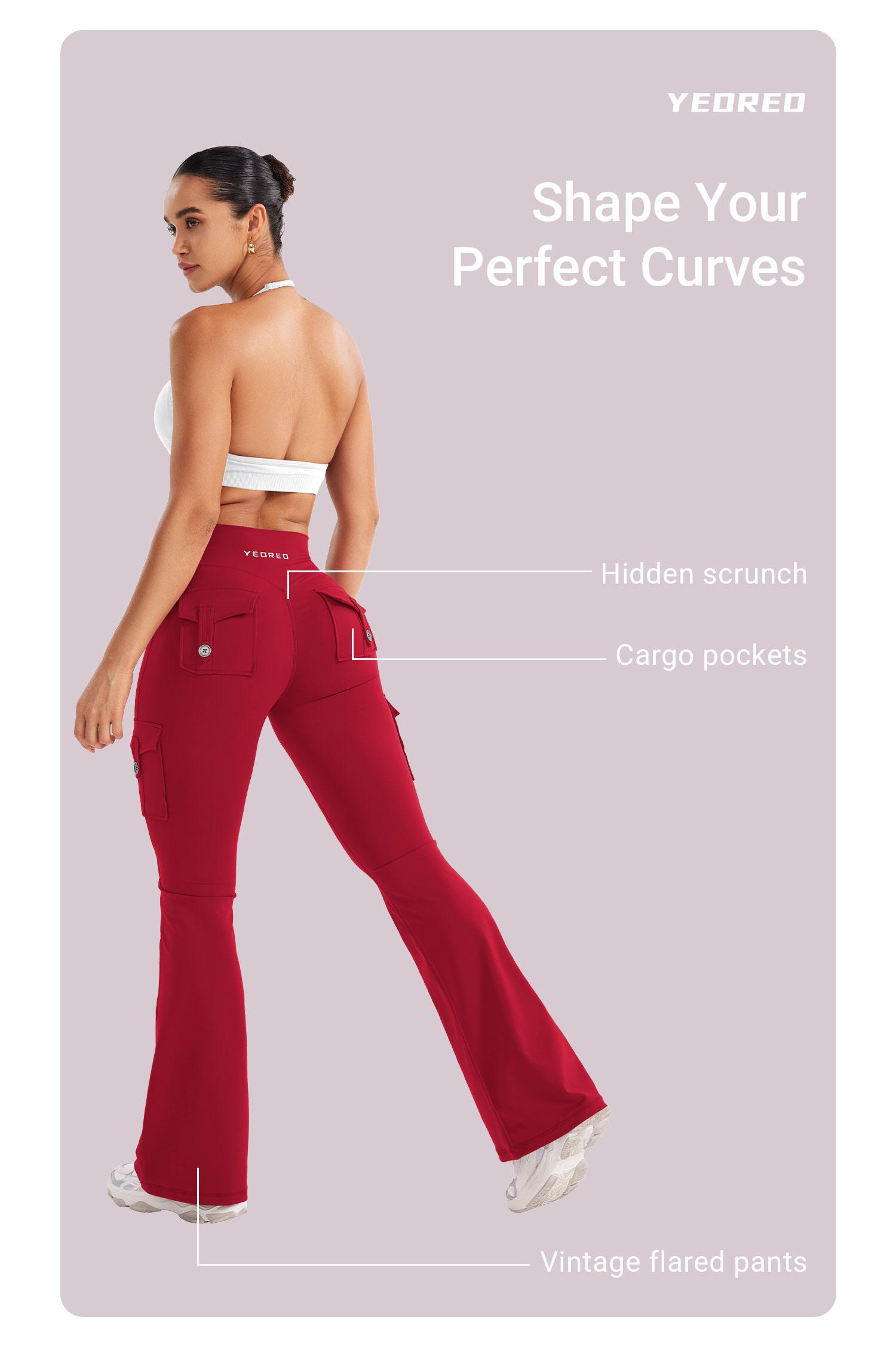 YEOREO CoreFlex High Waist Tummy Control Flare Leggings with Pockets Seamless Scrunch Butt-Lift Cargo Yoga Gym Pants