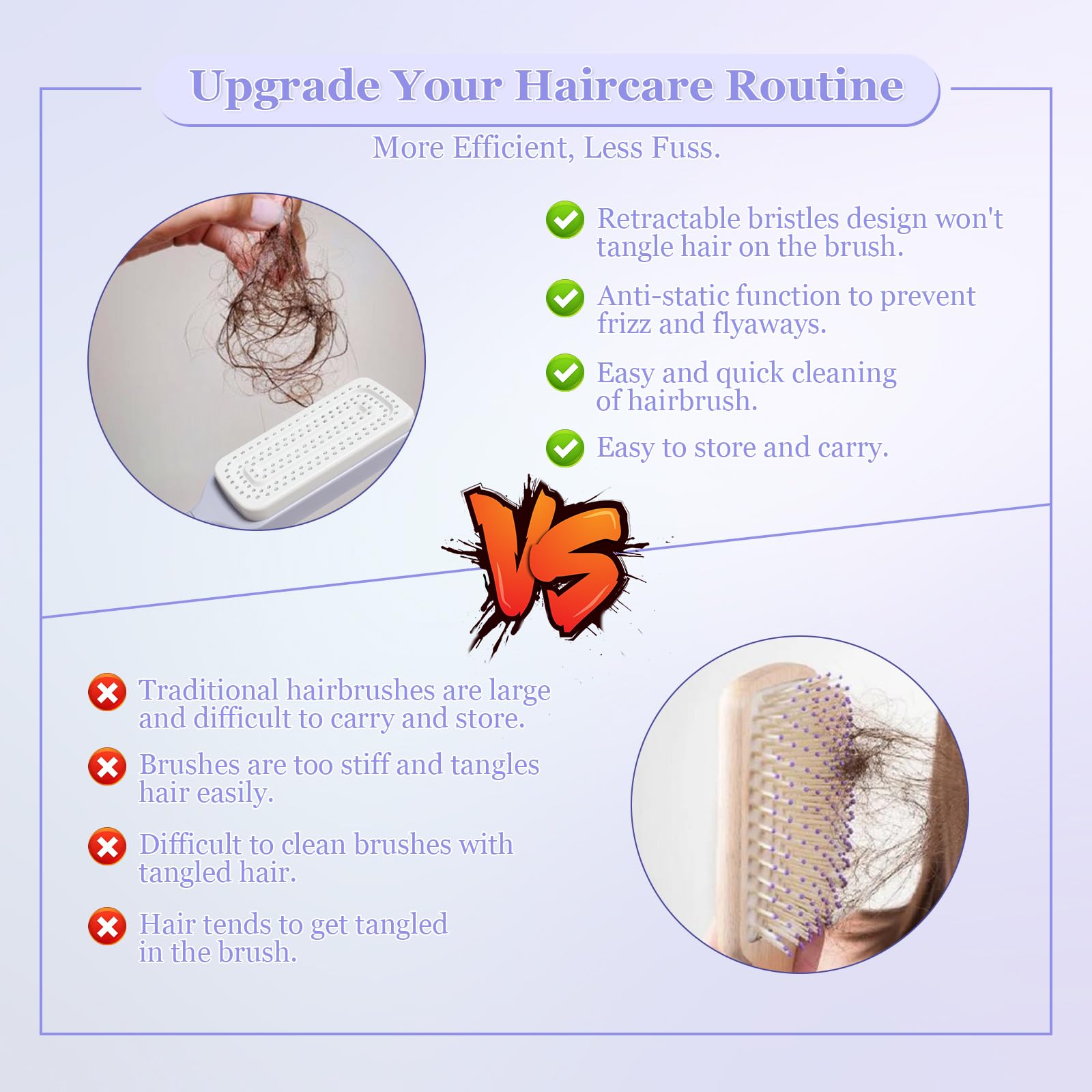 Self Cleaning Hair Brush,Rotating Retractable Comb, Innovative Design, Can Easily Clean Broken Hair Residue, Suitable ffor People/Pets/Blankets/Brush