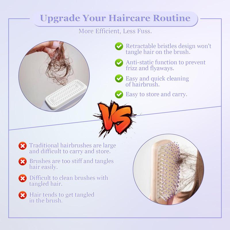 Self Cleaning Hair Brush,Rotating Retractable Comb, Innovative Design, Can Easily Clean Broken Hair Residue, Suitable ffor People/Pets/Blankets/Brush