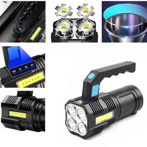 Flashlights High Lumens Rechargeable, 4X LED Super Bright Flash Light, 4 Mode, Waterproof, Powerful Tactical Flashlight for Emergencies Camping Gift
