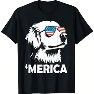 Holiday Golden Retriever 4th Of July Merica T-Shirt Tshirts For Men Gym Tshirts For Men Unisex Soft Fabric, Breathable, Comfortable Short Sleeve T-Shirts Perfect For Summer