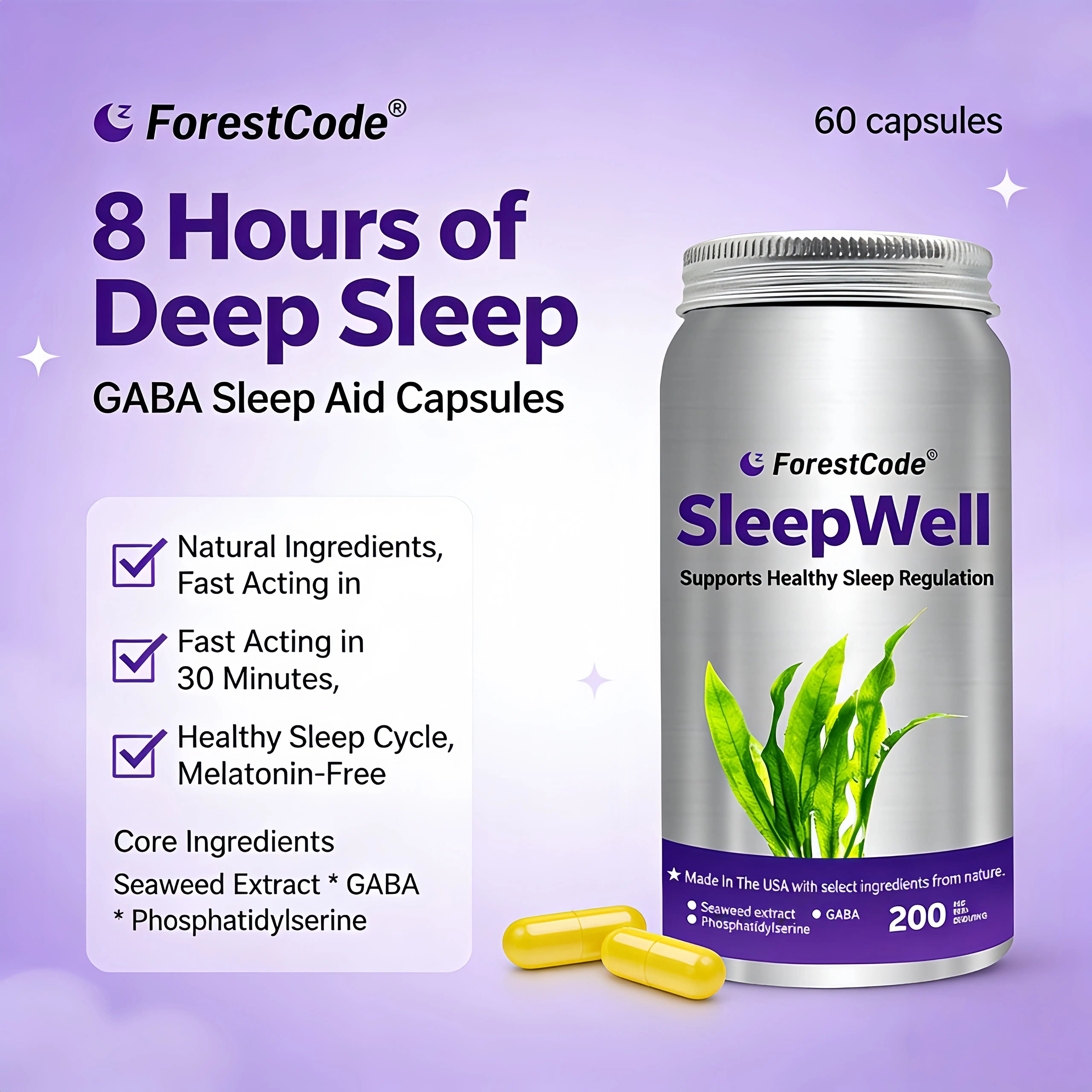 Melatonin Free Sleep Aid (Only $0.23/Cap). Magnesium & Natural Seaweed GABA. Sugar Free. Relieves Stress & Anxiety. Best Present for Parents & Busy Office Workers. Soothe Nerves Deep Rest. 60 Capsules. Minerals Calcium Nighttime Routine Relaxation