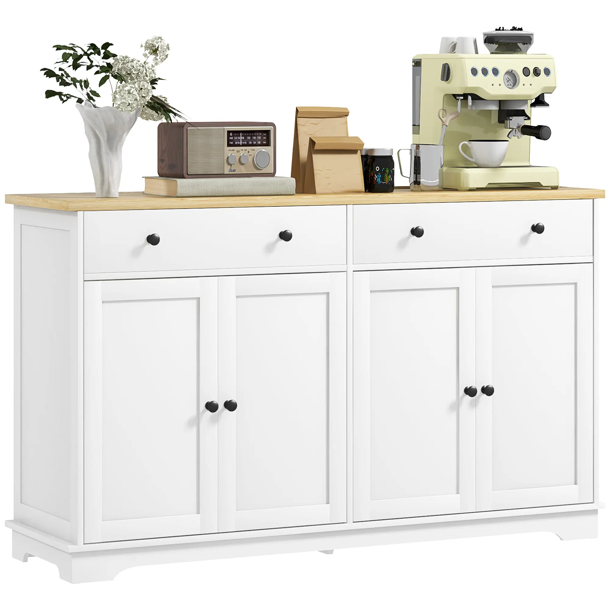 HOMCOM Sideboard Buffet Cabinet with Storage, 55" Modern Kitchen Cabinet with 2 Doors, 2 Drawers and 2 Adjustable Shelves, Coffee Bar Cabinet, Black