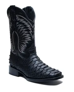 JP Boots Black Python Texture Embossed Hombre