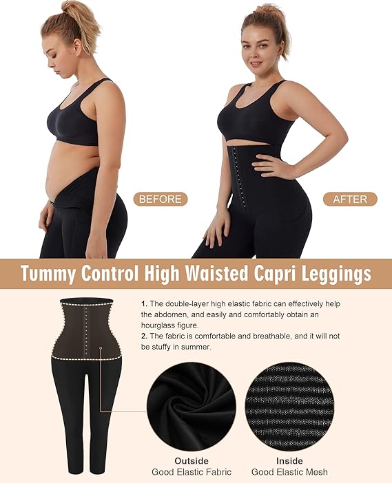 FeelinGirl High Waist Tummy Control Leggings for Women Waist Trainer Corset Compression Yoga Pants with Pockets feelingirlshop