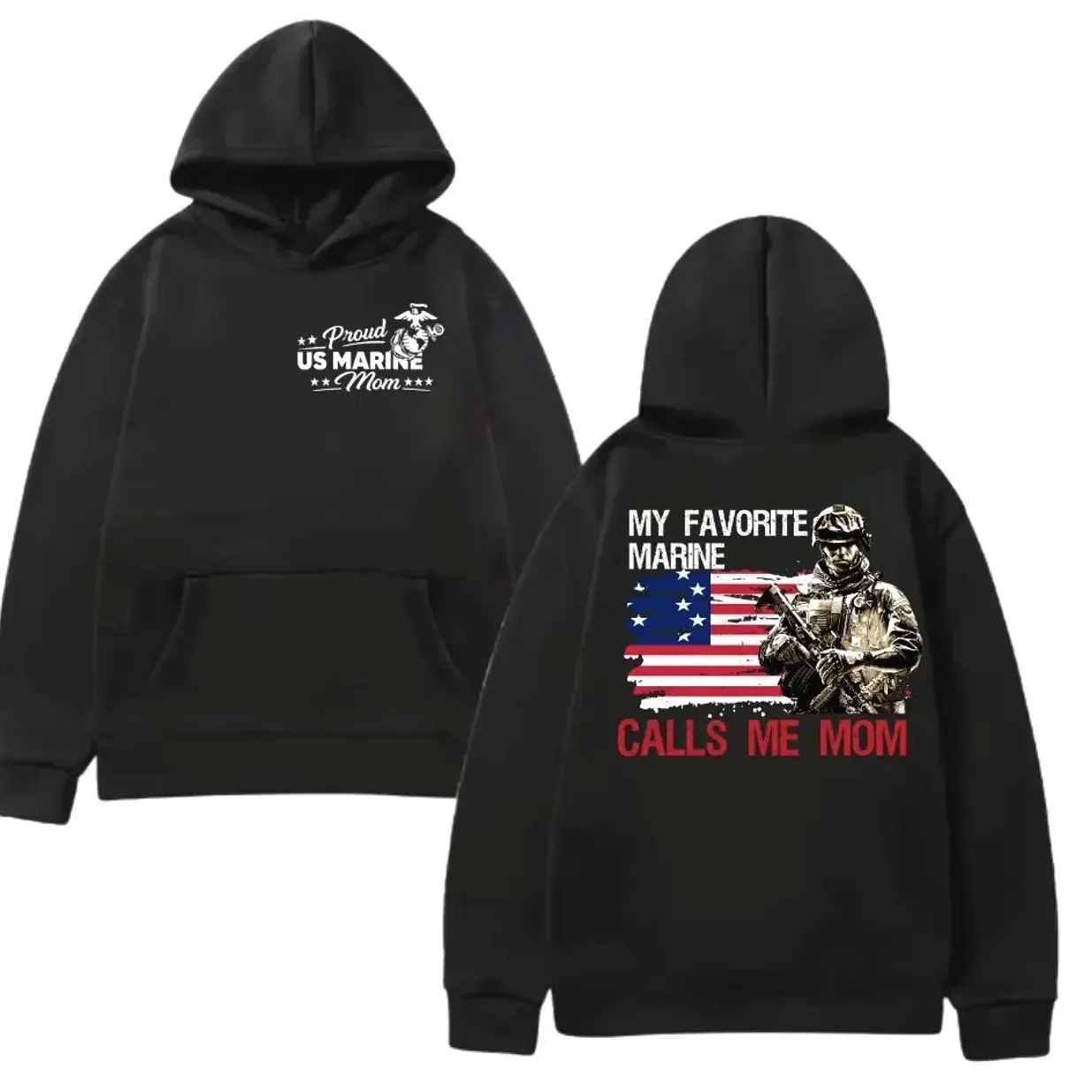 USMC Marine Mom 2-Sided Hoodie – Funny Graphic Pullover for Mothers, Marine Corps Graduation & Family Day Wear