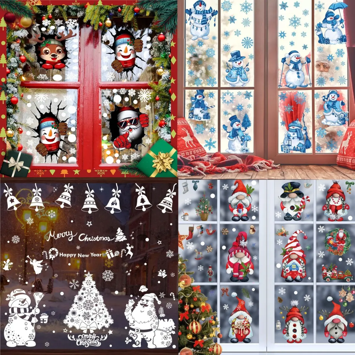 Christmas Window Stickers Classic Santa Claus Decals, Winter Holiday Clings for Home Office Glass, Xmas Window Decorations Mirror Static Stickers 4 Styles