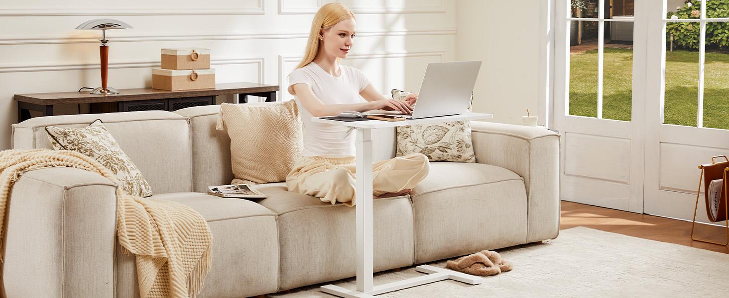 Furnest Indoor Furniture Table & Desks Overbed Bedside Table with Wheels, Adjustable Hospital & Home Use Bed Table, Rolling Laptop Table, Mobile Standing Desk