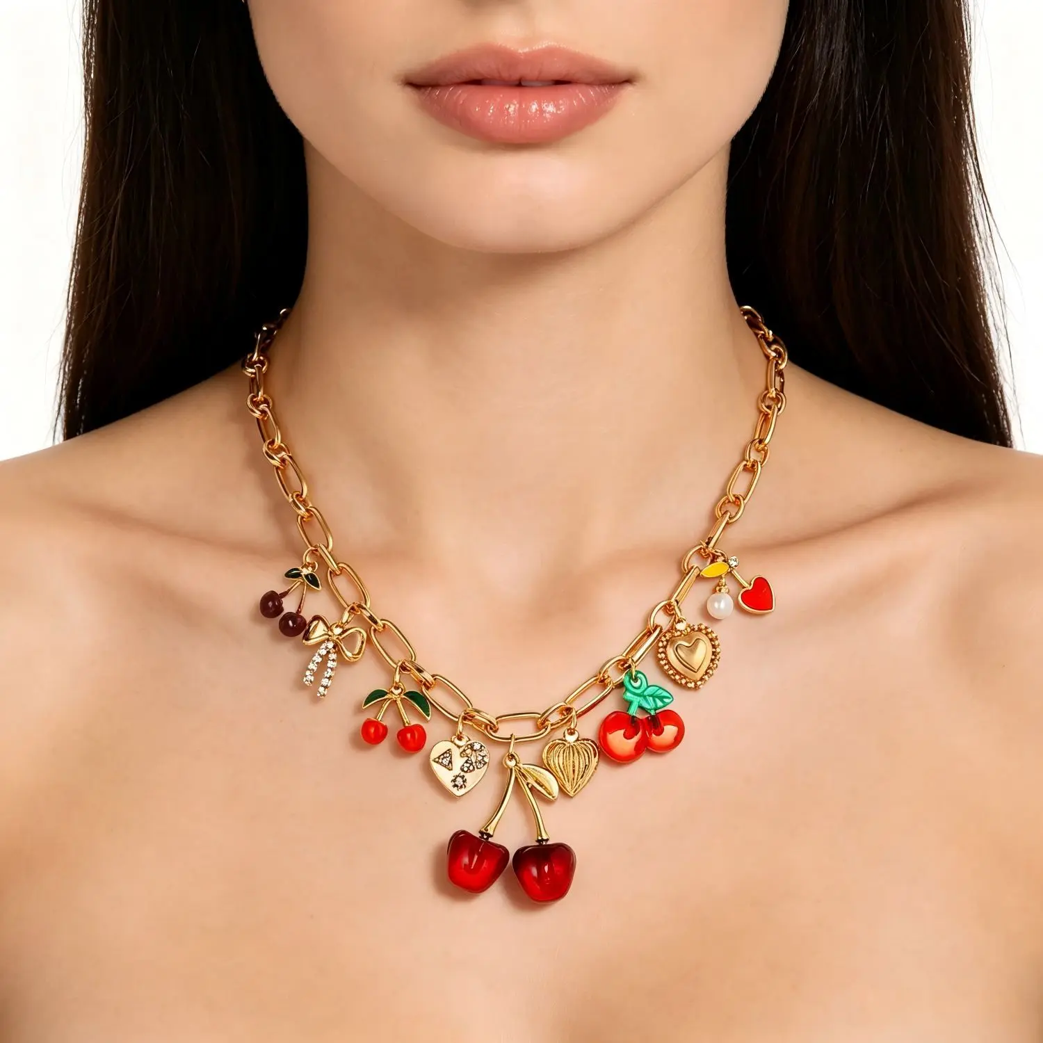 Women's 3pcs Cottagecore All-Match Cherry-Shaped Jewelry Set, 2026 New Summer Trendy Adjustable Rings Combo with Bracelet & Necklace, Ideal Birthday Holiday Gift, Cherry Necklace, Cute Jewelry Sets, Cottagecore Jewelry Sets