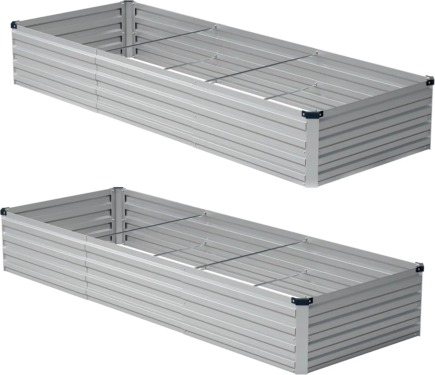 Galvanized Metal Raised Garden Bed Kit, 2-Pack 12x2x1 ft Silver Outdoor Planter Boxes for Vegetables, Flowers, Home Improvement Garden Supplies
