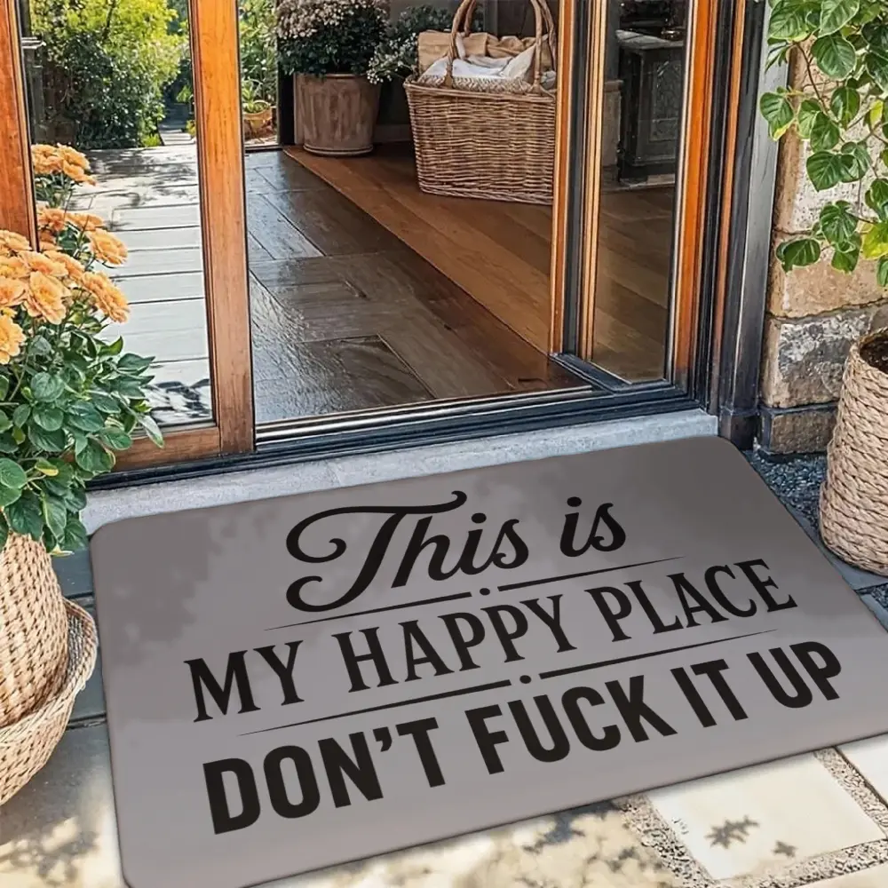 Front Door Mat Outside Entrance Funny - This is My Happy Place Don't F It Up Door Mat Sarcastic Welcome Mat for Entryway Porch Housewarming Gift Home Decor