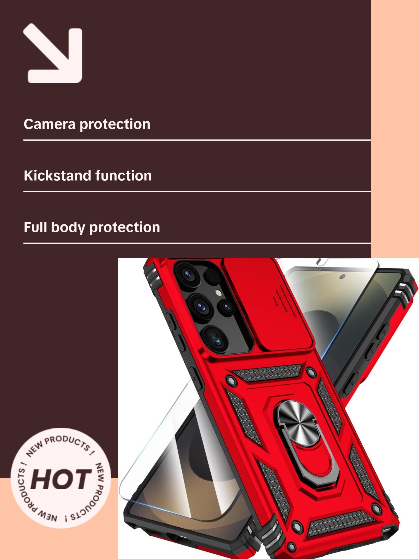 Sunstory Case for Samsung Galaxy S25 Ultra Case with HD Screen Protector & Kickstand & Slide Camera Cover,[ Military-Grade ] Protective Phone Case for Galaxy S25 Ultra 6.9",Red SunStory