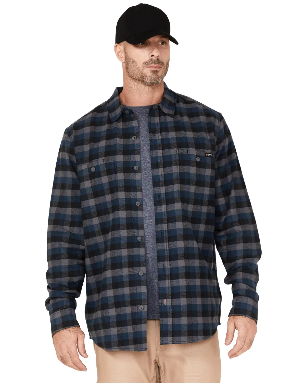 Hawx Men's Men'S Checker Long Sleeve Button-Down Flannel Shirt - Hxfa22w61-Drk Blu