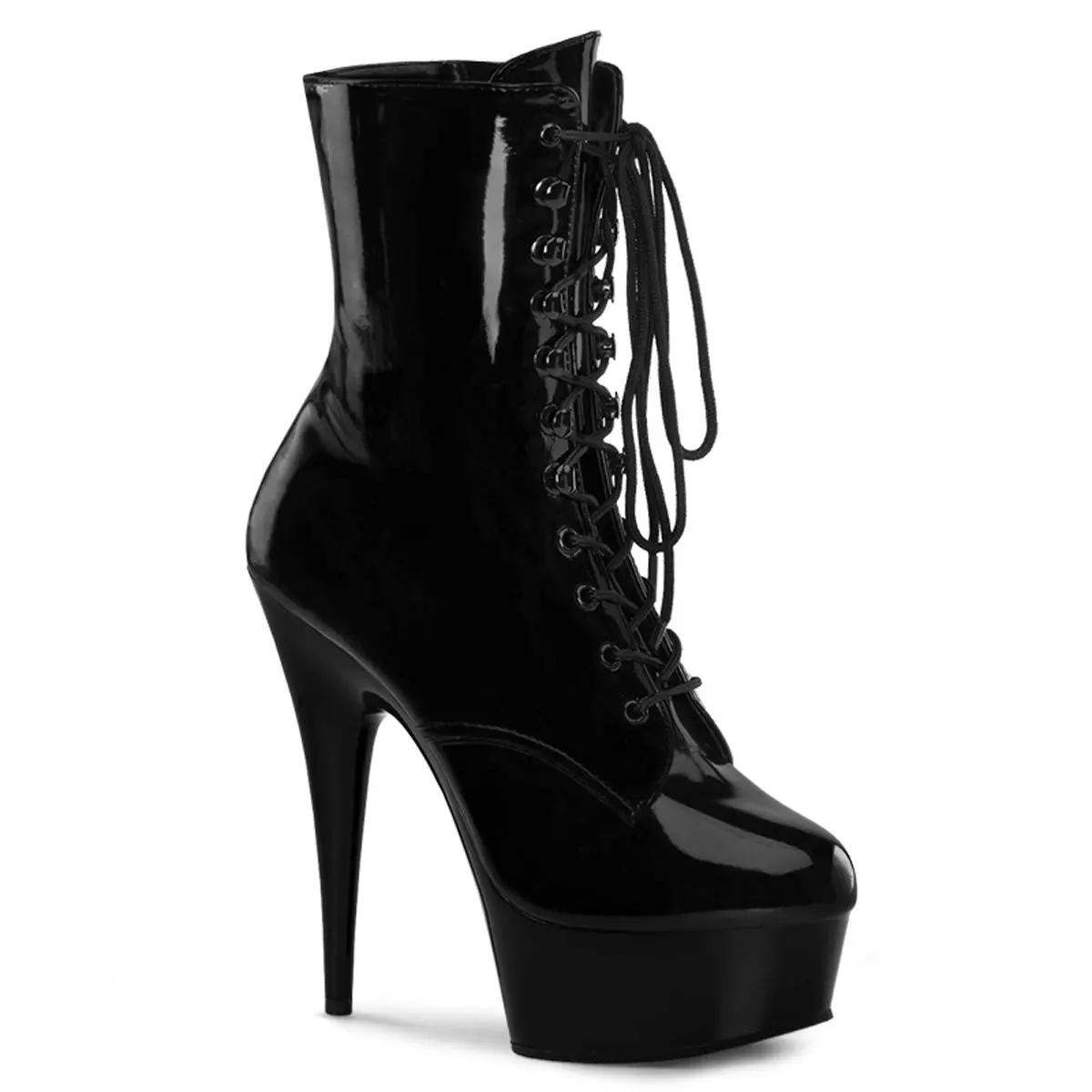 Pleaser Delight-1020 Women's Sexy Lace-Up Ankle Boots with 6" Stiletto Heel and 1 3/4" Platform, Side Zipper