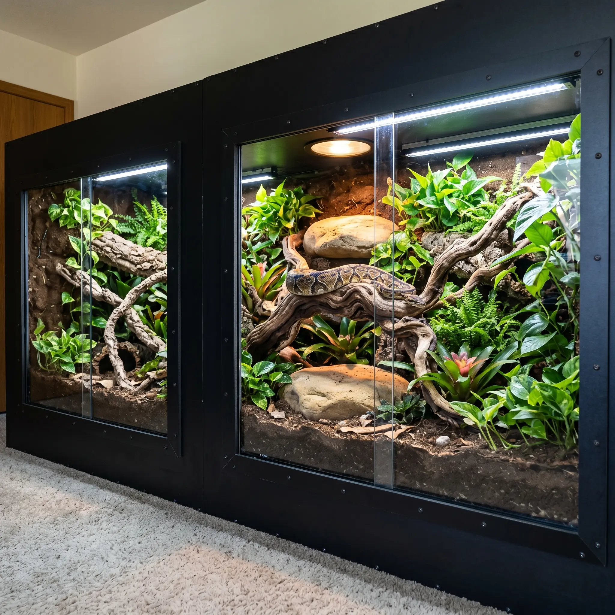 Extra-Large PVC Plastic Bioactive Reptile Terrarium with Tempered Glass Doors, Ventilation System, Chemical-Safe, Easy-Clean Design, Fully Assembled Spacious Interior for Snakes, Eco-Friendly Climbing & Basking Habitat