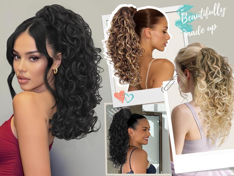 Kookastyle ponytail extension 18inch Claw Clip in Ponytail Extension Short Curly Wavy Ponytail Hair Extension Jaw Clip on Pony Tails Hairpiece for Women