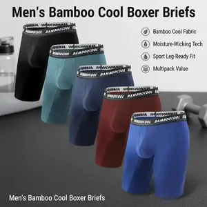 BAMBOO COOL Men's Long Boxer Briefs Performance Long Leg Sports Underwear MultiPack Soft Comfortable Breathable Skin-Friendly High-Quality Material Moisture-Wicking