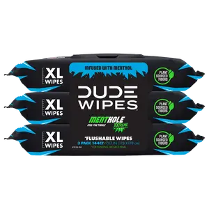 Dude Wipes MentHOLE Flushable Wipes FEEL THE TINGLE - Septic Safe Wet Wipes 3pk 144 Wipes Dude Wipes MentHOLE Flushable Wipes FEEL THE TINGLE - Septic Safe Wet Wipes 3pk 144 Wipes