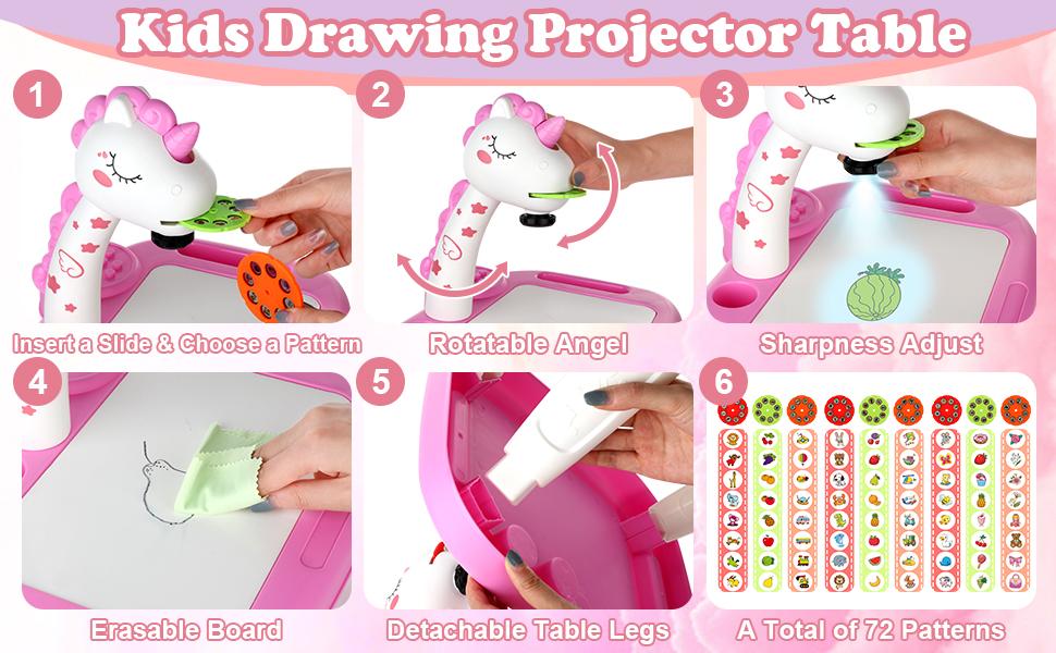 Drawing Projector for Kids, Art and Crafts, Drawing Board with Music, Color Pens, Pencils, Crayons, Scrapbook, Unicorn Sticker Book, Ideal Toy for 3+ Year Old Girls & Boys (Unicorn Kit)