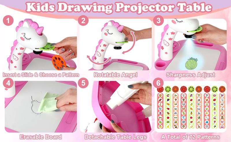 Drawing Projector for Kids, Art and Crafts, Drawing Board with Music, Color Pens, Pencils, Crayons, Scrapbook, Unicorn Sticker Book, Ideal Toy for 3+ Year Old Girls & Boys (Unicorn Kit)