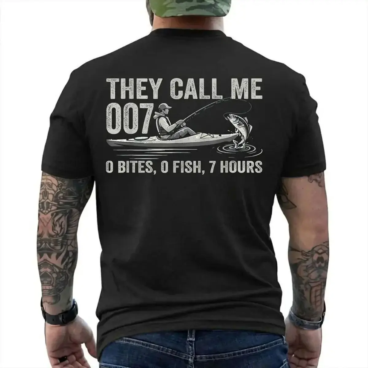 Funny They Call Me 007 Shirt, 007 0 Bites 0 Fish 7 Hours Graphic Tee, Funny Fishing Humor Gift T Shirt, Fisherman Dad Grandpa Apparel, Unisex Short Sleeve Tee, Graphic Streetwear T-Shirt