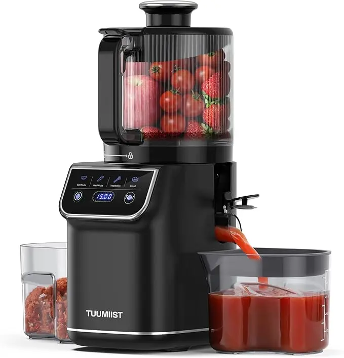 TUUMIIST Cold Pressed Juicer - Fruit Juice Extractor, Touchscreen Juicer Machine or Manual Version, 6.5" Wide Chute for Whole Fruits, High-Yield Slow Masticating, 100oz Large Capacity, Easy to Clean, Quiet, Gift for Loved Ones