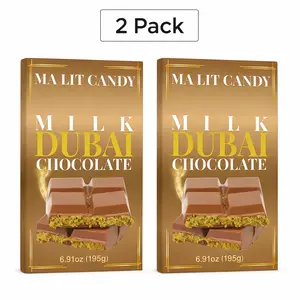 Dubai Chocolate Bar – 2 Pack (6.91 oz each) - Thick, Luxurious Milk Dubai Chocolate with Pistachio, Tahini & Crunchy Kataifi Filling by MA LIT CANDY