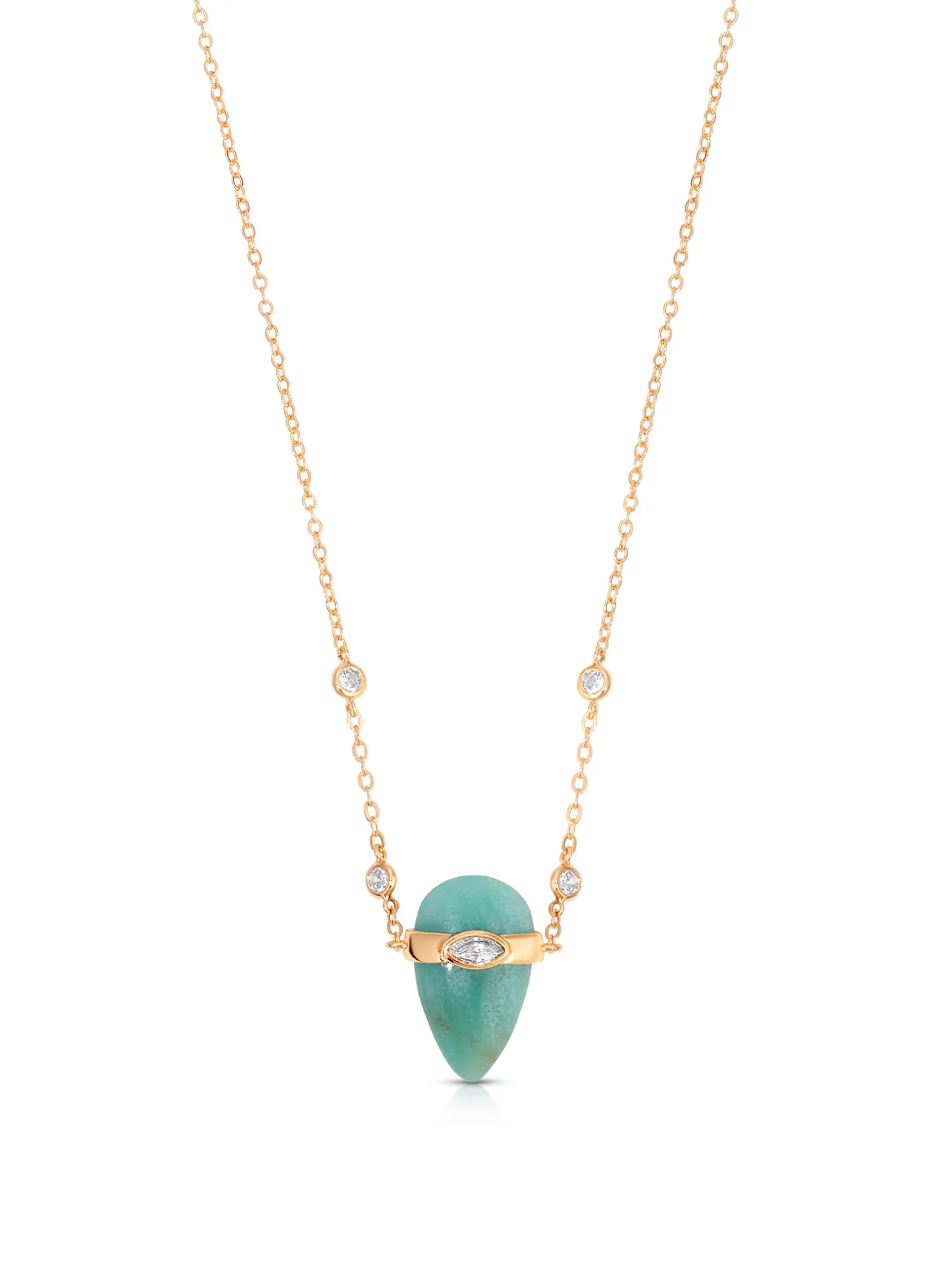 Ettika Turquoise Solstice Necklace 18k Gold Plated Brass Reconstituted Turquoise & Cubic Zirconia 14" Chain with Extender Clasp for Adults