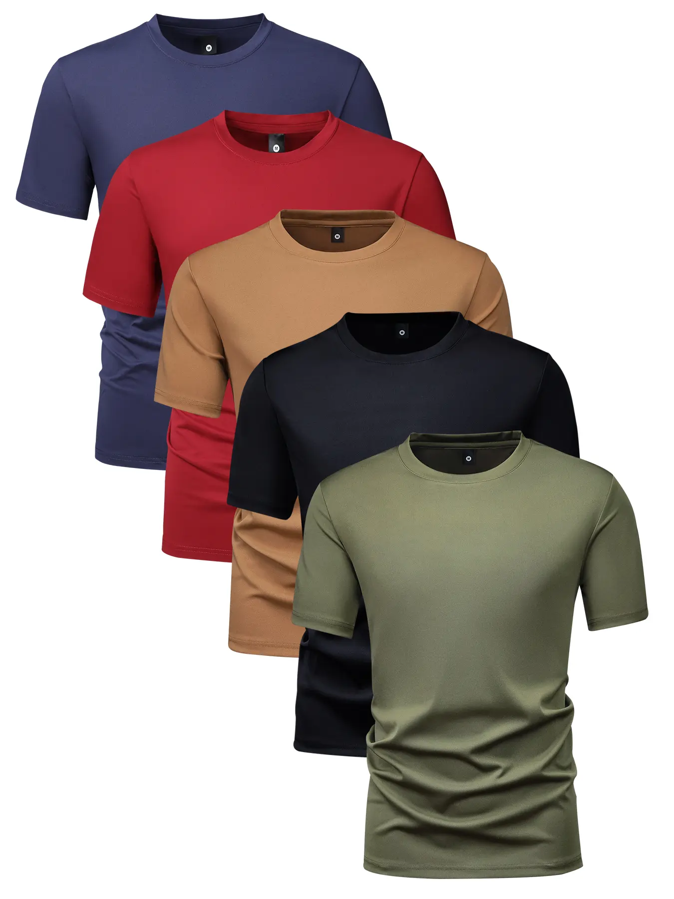 Men’s solid-color short-sleeve crewneck T-shirt pack of 5, suitable for casual wear, running, golf, and commuting; a fashionable, versatile summer top with a street style. A gift suitable for men, ideal for streetwear, commuting, outdoor activities