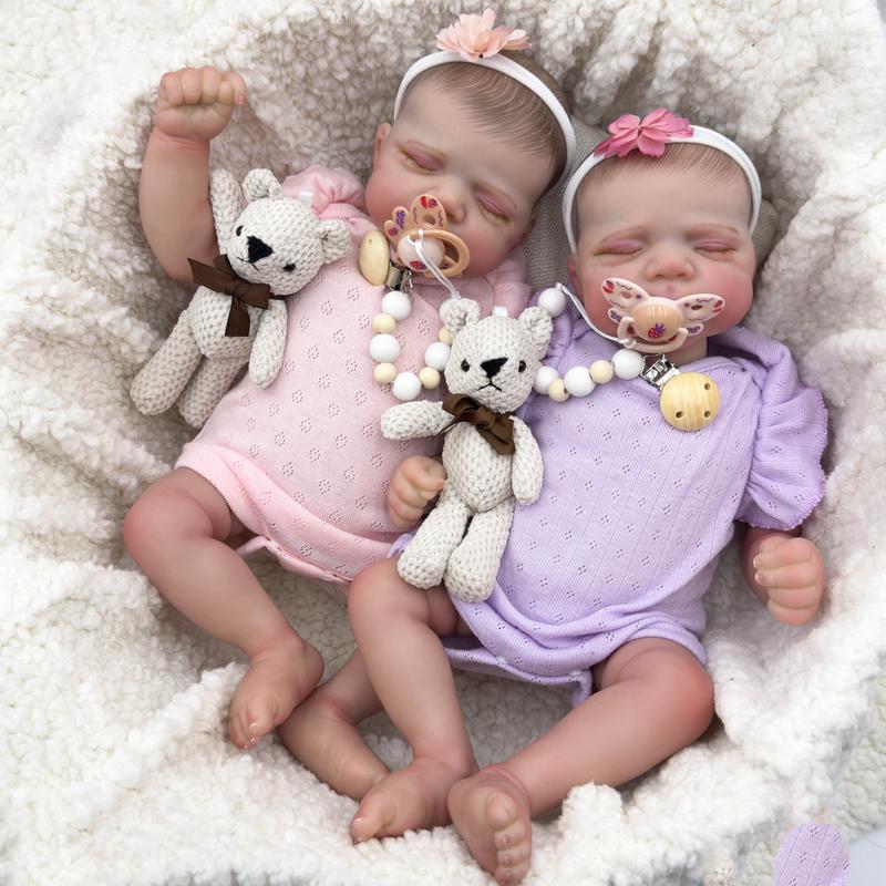 Reborn Lifelike 18 inch Reborn Baby Dolls Twins ,Handmade with Vinyl Sleeping Eyes Hand Drawn Veins Baby Doll Real Baby Doll Toy for Age 3+ Birthday Therapy for Dementia Patient baby  doll
