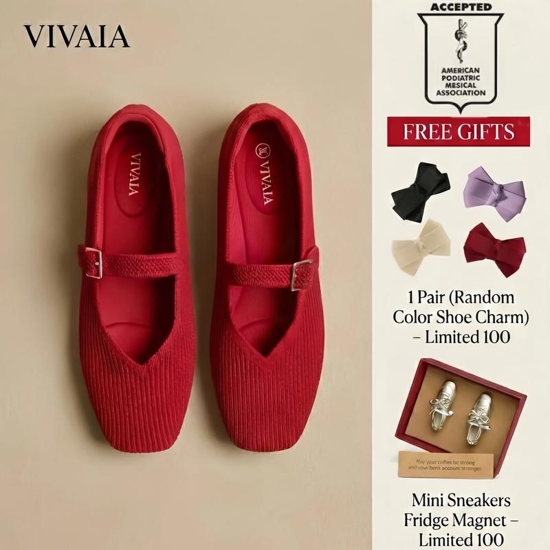 VIVAIA Women's Square-Toe Knit Mary Janes Ballet Flats,Adjustable Strap With Herbal Arch Support Insole,Machine Washable / Blister-Free Heel / Foldable & Lightweight Retro Chic (Margot Mary Janes) Free Shoe Charm Designated Color Until Sold Out Randomly VIVAIA Women's Square-Toe Knit Mary Janes Ballet Flats,Adjustable Strap With Herbal Arch Support Insole,Machine Washable / Blister-Free Heel / Foldable & Lightweight Retro Chic (Margot Mary Janes) Free Shoe Charm Designated Color Until Sold Out Randomly