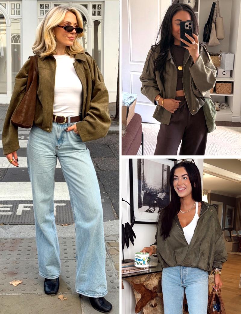 HVEWARM Women's Faux Suede Bomber Jacket Fall Winter Lapel Pilot Coat Casual Oversized Long Sleeves Zip Up Trendy Streetwear Outerwear Soft Luxe Look Classic Trendy Twist