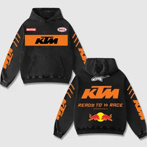 Retro Red Alpinestars KTM Racing Washed Hoodie MotoGP World Champion Enthusiast Apparel Streetwear Bellhelmet Racing Team Super Motorsports Clothing Riders Motocross Off-Road Dirt Bike Fan Gear Cotton For Motor Fan