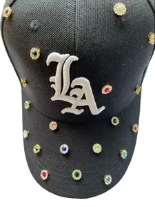 Rhinestone Multi-Color Baseball Cap Adjustable - Black