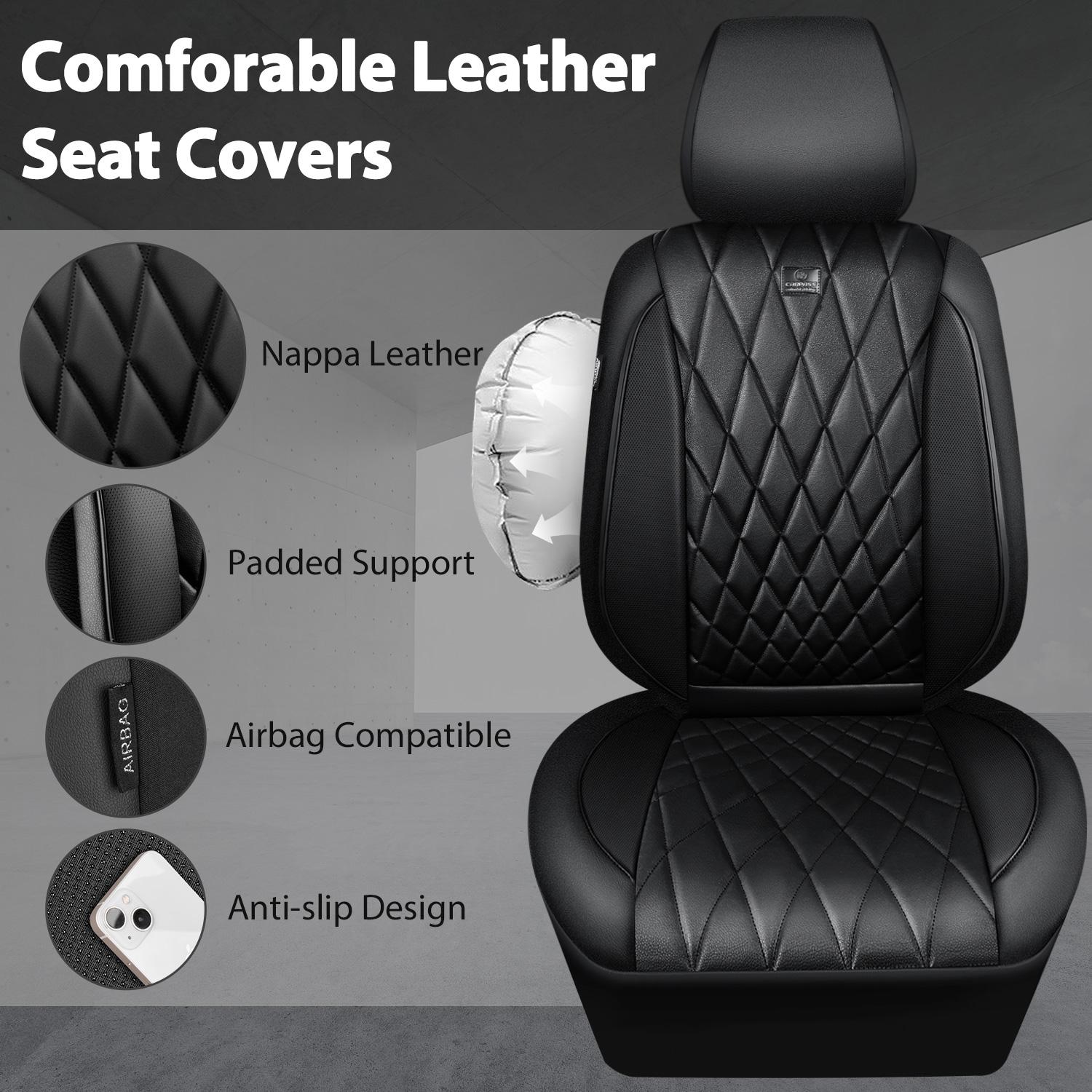 CAR PASS Piping Luxury PU Leather Car Seat Covers,Waterproof Anti Slip Compatible with Seat Armrests,Universal Fit for Suvs,Vans,Trucks,Airbag Safe Easy To Install