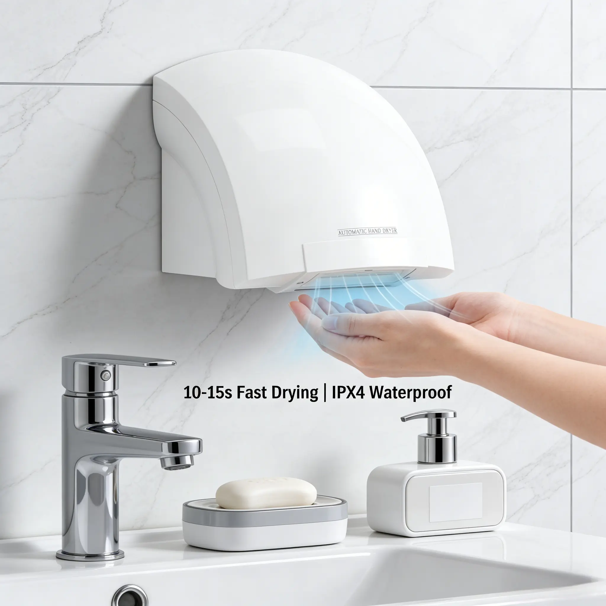 1200W Automatic Hand Dryer with Infrared Induction, 98.43ft/s Wind Speed, IPX4 Waterproof, Hot & Cold Air, Wall Mount, Automatic Drying Mode, Powerful Dryer for Home & Commercial Use