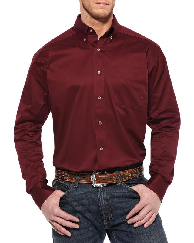 Ariat Men's Burgundy Solid Twill Long Sleeve Western Shirt Big And Tall - 10012635_X