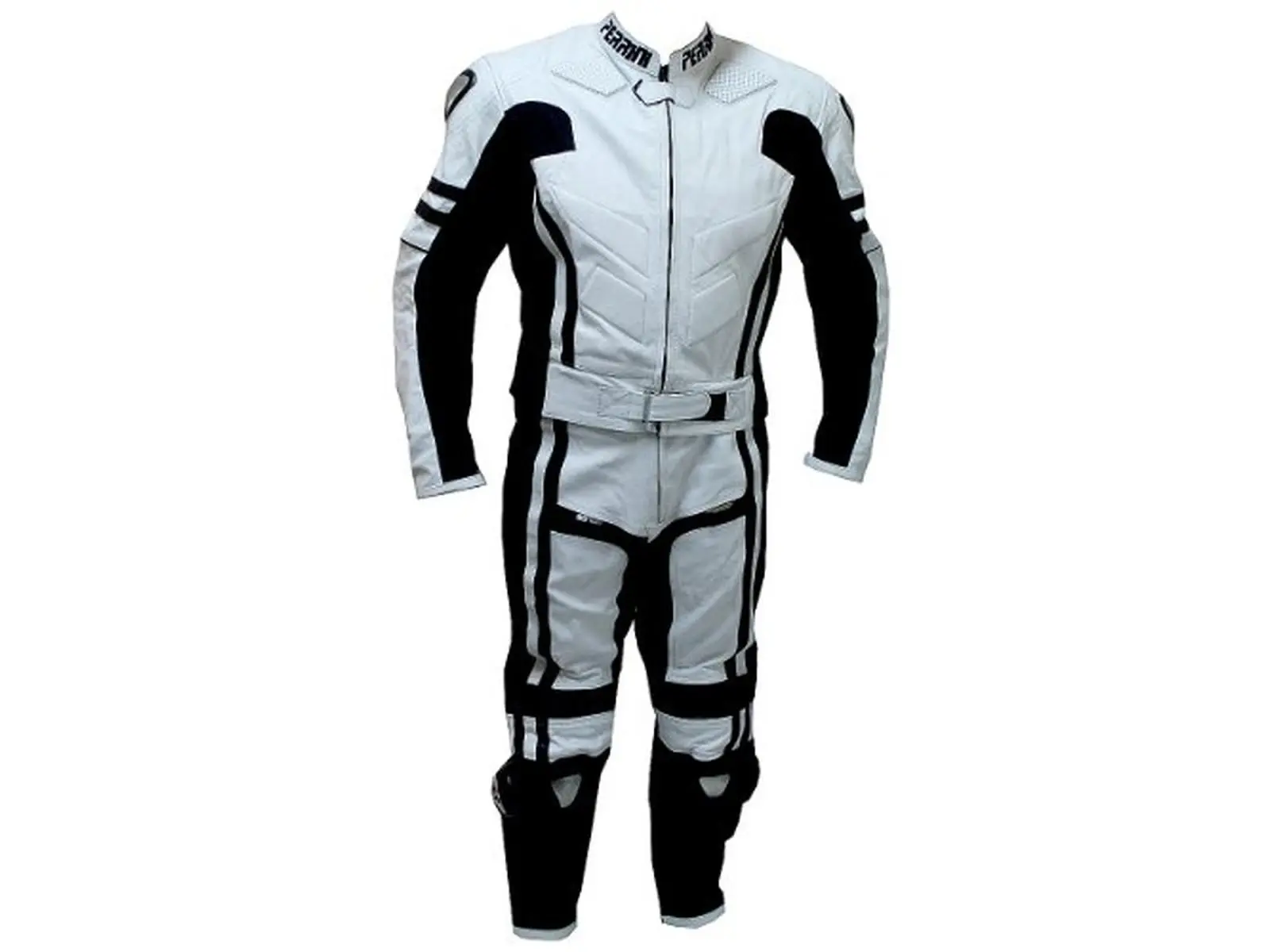 Male 2-Piece Long Sleeve Motorcycle Racing Suit - Race-Legal Top-Grain Cowhide Leather with CE Approved Armor, Spine Protector, Knee Pucks, Arm Sleeves, Leather Stretch Panels & Abrasion Resistance, Removable Hard Ce Approved Armor, Nylon Stitching, Dual,