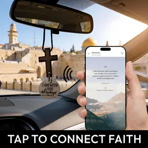 Bible Verse Car Rearview Hanging Cross Ornament Christian Accessories for Car Rearview Mirror Cross Pendant Tap to Connect Faith Daily Encouragement