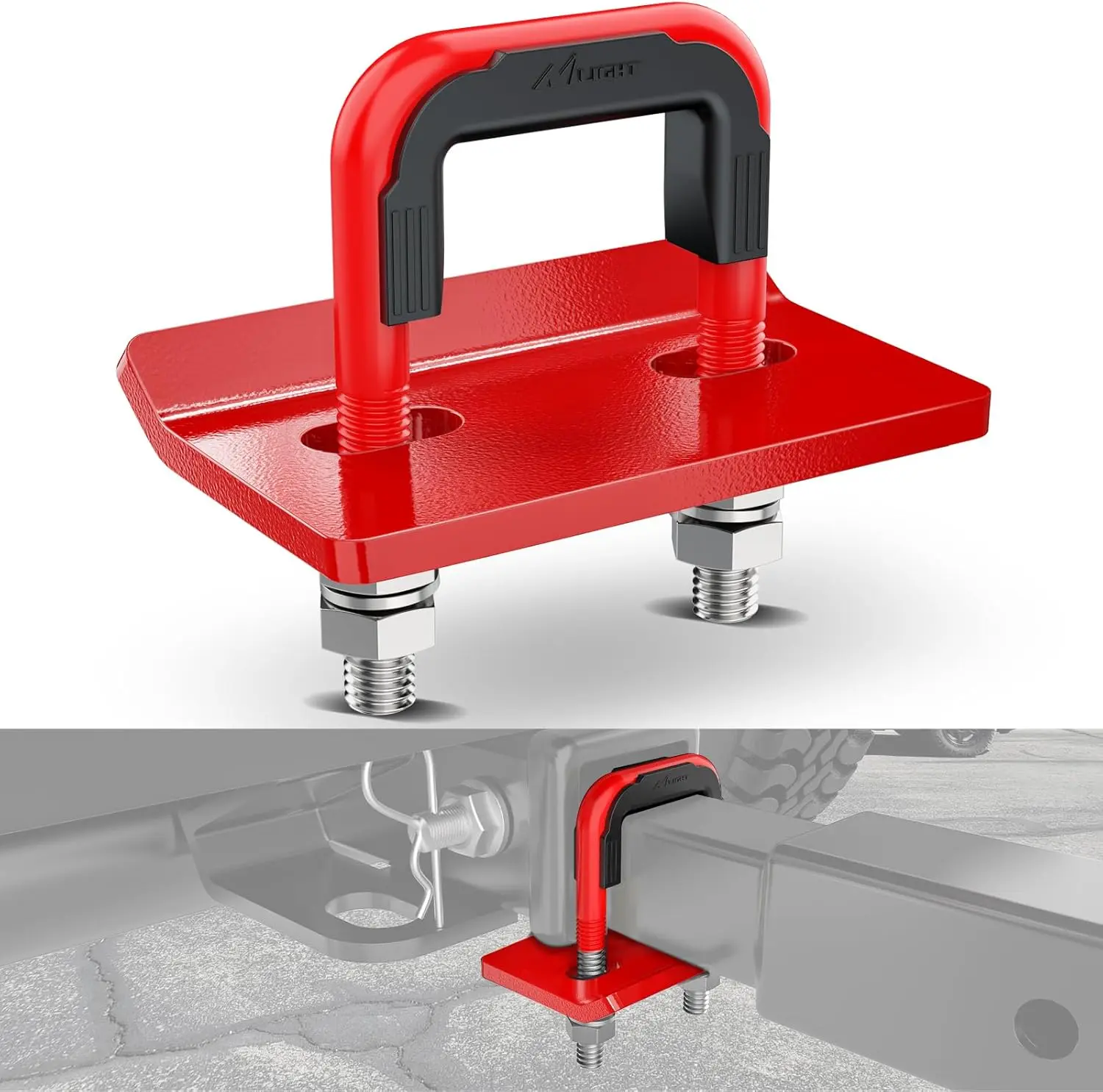 Nilight 2-inch Trailer Hitch Tightener for Trucks, Heavy-Duty Steel Anti-Rattle Mount, Rubber Cover Protection, Electroplated U-Bolt, Rust-Resistant Electrophoresis Triple Plate, Hitch Secure Simple Install Accessory with Double Nuts for Tighter Hold, Tru
