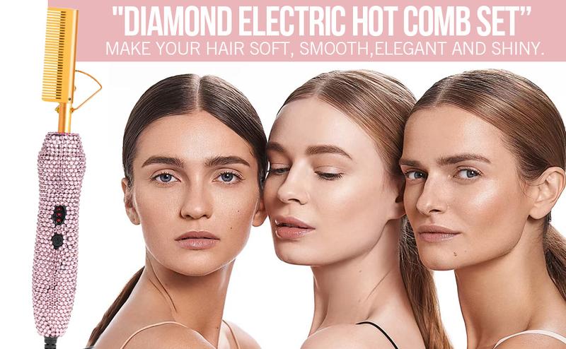 Diamond Hot Comb 450°F Adjustable Heat for Safe Styling Fast Heating Anti Scald Design Gentle on Natural Hair and Wigs for Seamless Smooth Styles,valentine's day gifts for her/him
