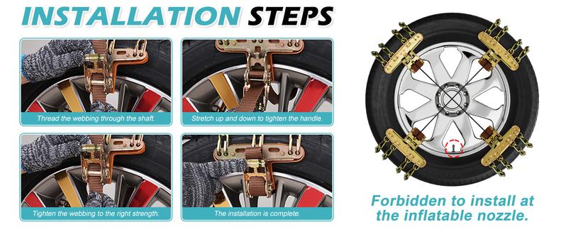 Nuadacaa 10 Packs Upgraded Snow Chains, Universal Adjustable Portable Snow Chain, Heavy Duty Tire Width 215-285mm, Anti-Slip Design