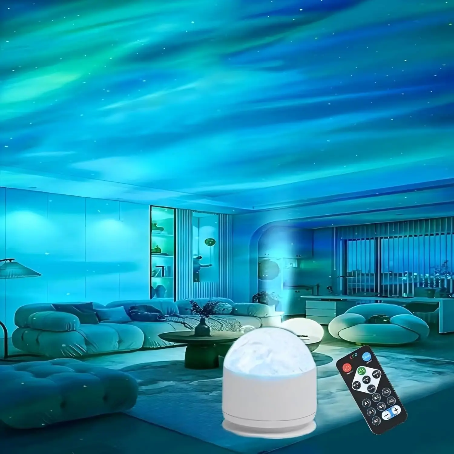 2 Scene-7 Color Star Projector Light with Music Rhythm, Ocean Wave & 3D Water Ripple Effects, Romantic Night Light for Bedroom, Party, Best Gift for Kids & Lovers Dome Light