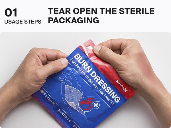 SURVIVEX Burn Dressing Kit with Tea Tree Oil - Hydrogel Burn Pads, Cooling Gels, Non-Adhesive Dressings & Gauze - Complete First Aid for Instant Cooling, Soothing & Relief