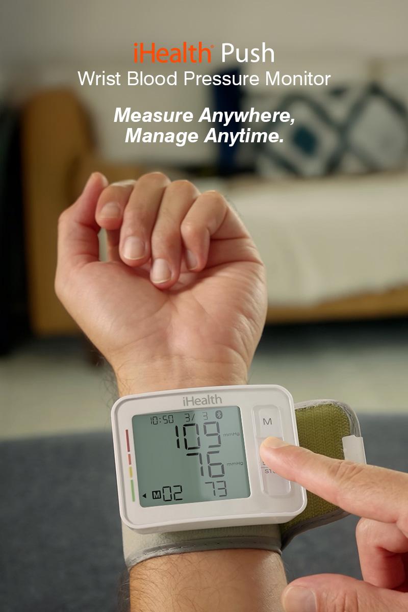 iHealth Push Wrist Blood Pressure Monitor, Digital Bluetooth Blood Pressure Machine with Large Display and Portable Carrying Case Healthcare Kit
