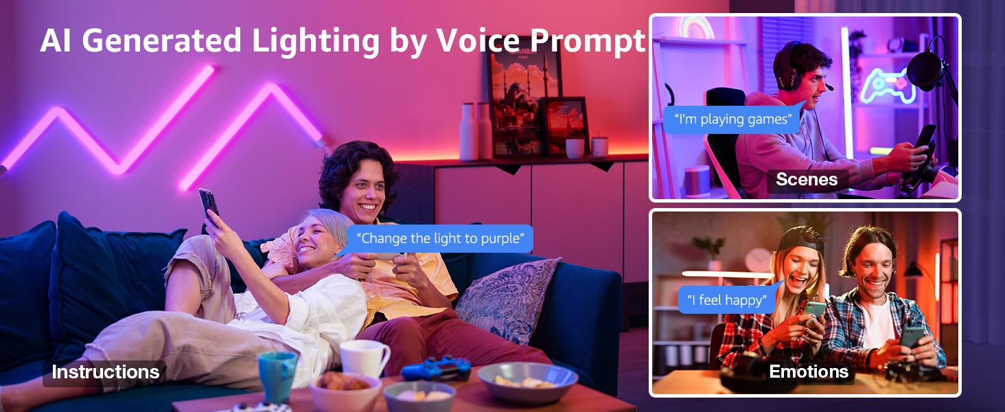 Lepro WL1 AI Smart RGB Wall Lights for Christmas Decorations, LLM AI Generated Lighting with LightBeats Music Sync, Voice Control Via App, Wi-Fi & Bluetooth LED Light Bars, 8 Pcs with 4 Corners