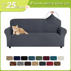 Easy-Going Solid Couch Cover for 1/2/3 Seats, Elastic Stretch Anti-Slip Jacquard Slipcover, 1 Count Washable Furniture Protector for Kids, Pets, Livingroom, Homedecor, Sofa Cleaning