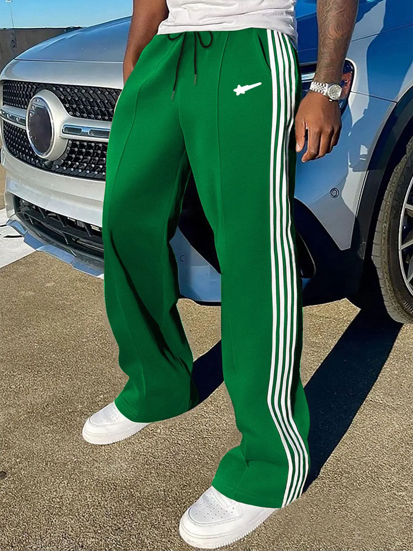 Men's Side-Stripe Straight-Leg Pants, Casual Breathable Loose Fit Workout Pants, Athleisure Pants, Breathable Athletic Bottoms, Breathable Activewear Bottoms, All Seasons Wear, Multiple Colors Available, Breathable Sports Pants