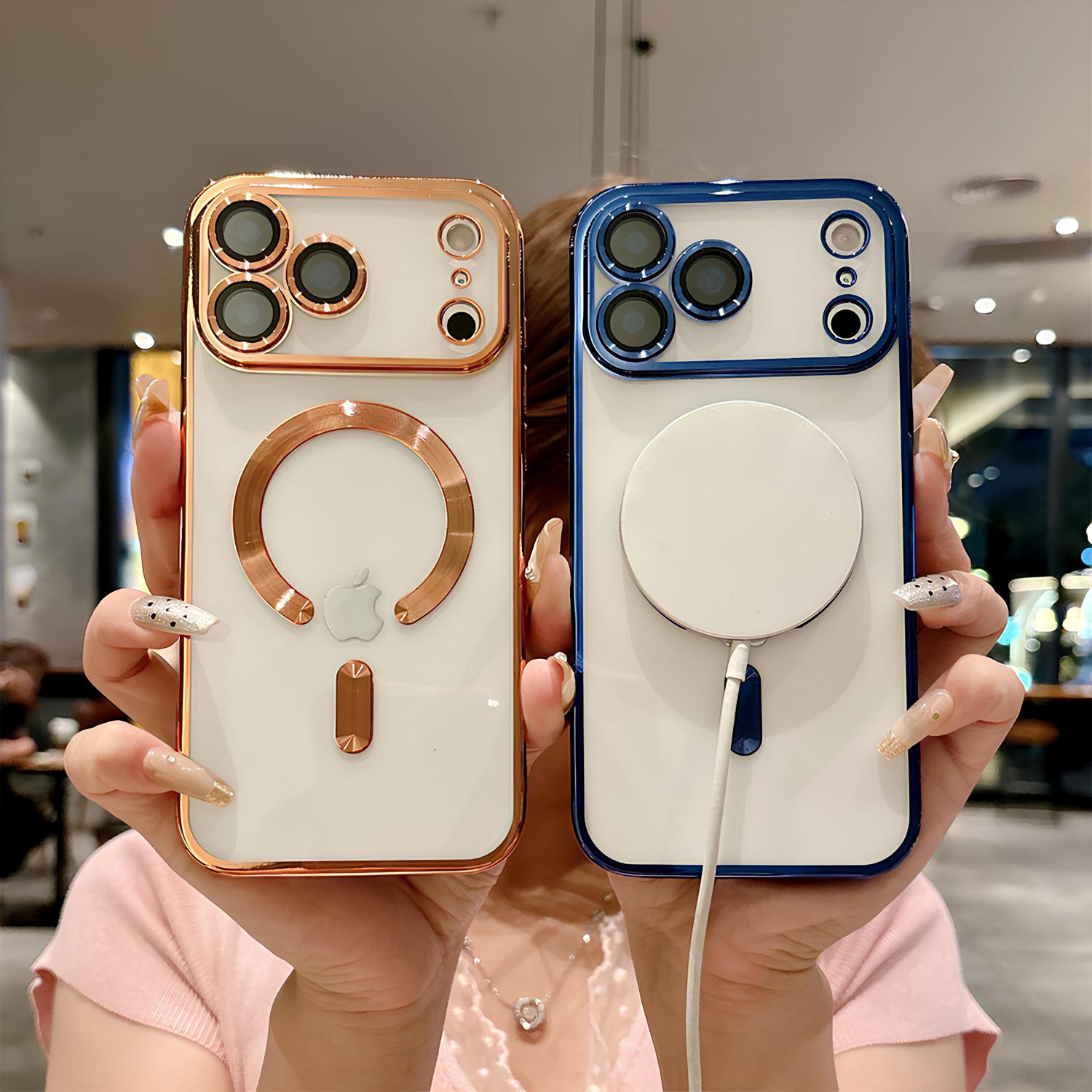 For iPhone 17 Pro Max 16 15 Plus/Pro [Compatible with MagSafe] Shockproof Camera Lens Protectors Electroplate Edge Soft TPU Protective Phone Cover Durable Wireless Magnetic